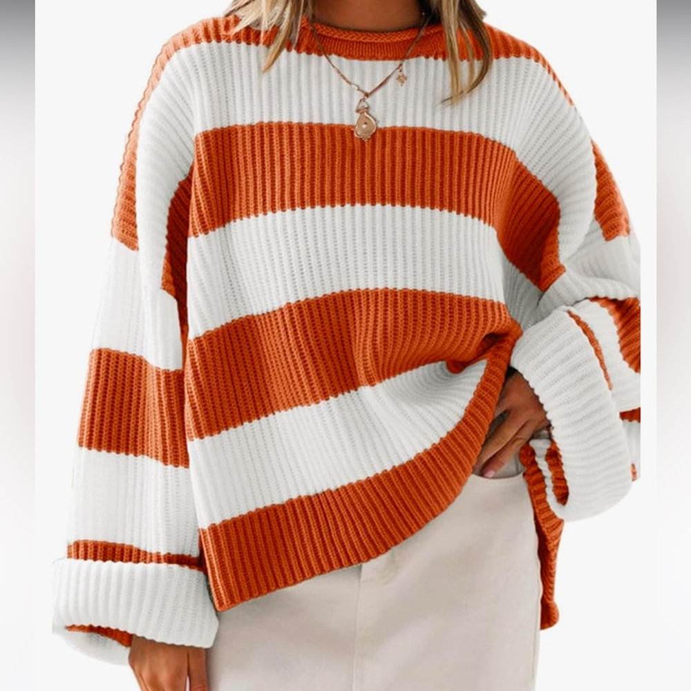Zesica Orange and White Striped Sweater